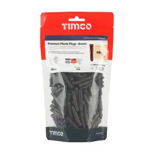 Timco - Premium Plastic Plugs - Brown (Size 42mm - 200 Pieces)