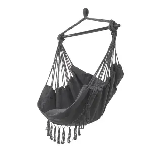 Dark Grey Garden Hanging Canvas Hammock Swing Chair 100cm W x 130cm H