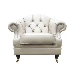 Chesterfield Handmade Armchair Shelly Pebble Real Leather In Victoria Style