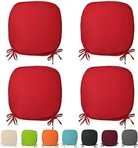 Set Of 4 Beautiful REMOVABLE ,Foam,Dining Garden Chair Cushion Seat Pads With Ties (Red)