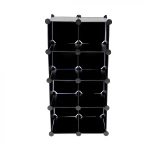 Oypla Interlocking 16 Compartment Shoe Organiser Storage Cube Rack Black