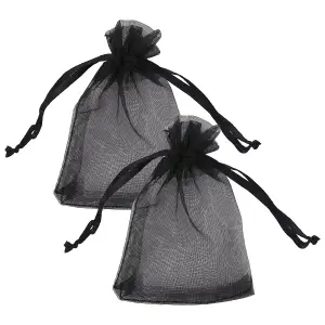 Neel Blue Pack of 100 Organza Bags, 7cm x 9cm Gift Bags Sheer Drawstring Pouches, Black