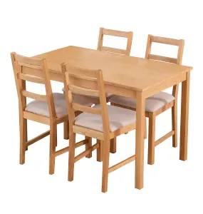 Hallowood Furniture Waverly Oak Dining Table (TAB1200) Set with 4 Small Ladder Back Chairs (Beige Seat)