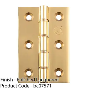 PAIR Double Bronze Washered Butt Hinge - 76 x 50mm Polished Brass Door Fixing