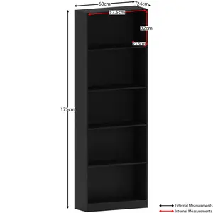 Ronald Bookcase Black / 175 cm H x 60 cm W