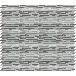 Foxe Grey muretto Gloss Glass effect Flat Glass & stainless steel Mosaic tile sheet, (L)300mm (W)300mm