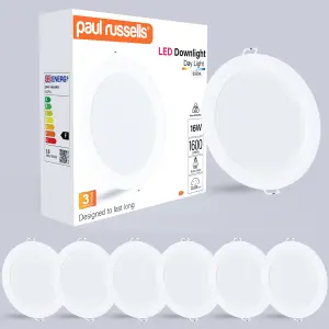 paul russells LED Round Panel Ceiling Lights, 16W 1600 Lumens, Spotlights, IP20, 6500K Day Light, Pack of 6