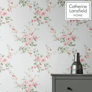 Catherine Lansfield Canterbury Floral Wallpaper Red/Grey Muriva 165506