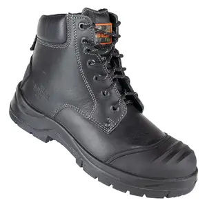 Durable Unbreakable Trench-Pro S3 Safety Boots with Steel Toe and Scuff Cap in Black Leather