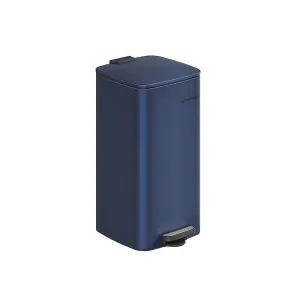 SONGMICS Kitchen Waste Bin, Steel Pedal Trash Can with an Inner Bucket, Soft-Close, Stay Open Function, Midnight Blue