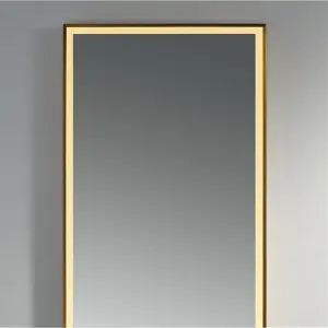 Bathroom Wall Mirror - Rectangular 1000 x 600mm - Brushed Brass Rectangular Wall Mirror - LED Light Lights - Bluetooth Speakers