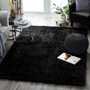 Black Solid Shaggy Rug - New York