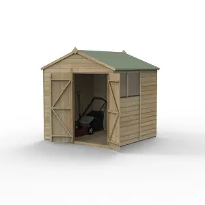 Forest Garden Beckwood Shiplap 7x7 ft Apex Natural timber Wooden Pressure treated 2 door Shed with floor & 2 windows (Base included) - Assembly service included