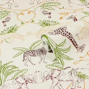 furn. Serengeti Natural Beige Animal Printed Wallpaper Sample