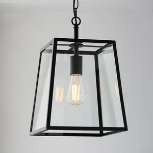 Luminosa Hurst Single Pendant Ceiling Lamp, Matt Black, Glass