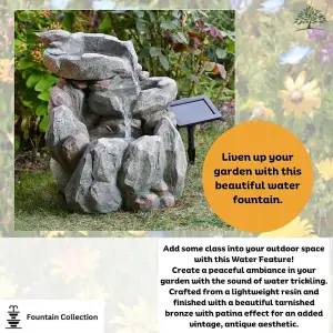 Modern Rock Fall Water Fountain - Solar Powered Resin Recycling Water Feature