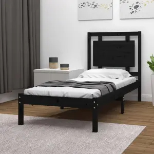 Berkfield Bed Frame Black Solid Wood 100x200 cm