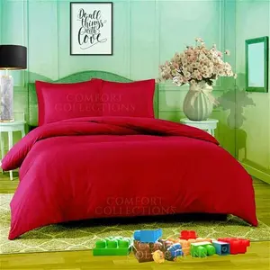 Comfort Collections Duvet Quilt Cover With Matching Pillow Case Plain Dyed Poly Cotton Easy Care Bedding Set COLOUR RED SINGLE