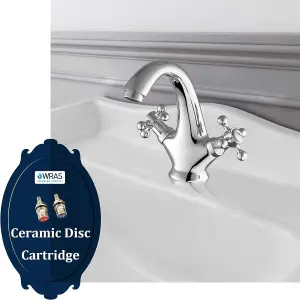 BATHWEST  Victorian Basin Mixer Taps Chrome Brass Cross Handle Bathroom Sink Taps Faucet