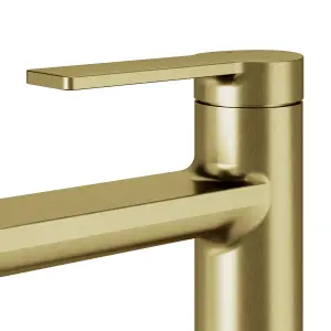 GoodHome Akita Tall Satin Brass effect Round Basin Mixer Tap