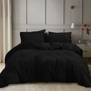 Kiranjot Microfibre 200 TC Reversible Modern & Contemporary Duvet Cover Set With Pillow Cases Black / Super King - 2 Standard Pillowcases