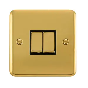 Curved Polished Brass 10A 2 Gang 2 Way Ingot Light Switch - Black Trim - SE Home