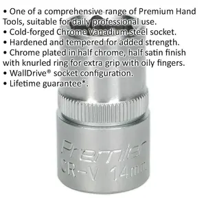 14mm Chrome Vanadium Steel Drive Socket - 1/2 Inch Square Drive Wrench Tool