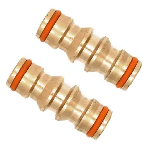 Brass Double Male Hose Connector Coupler Extender for Join Garden Hose Pipe Tube (Pack of 2)