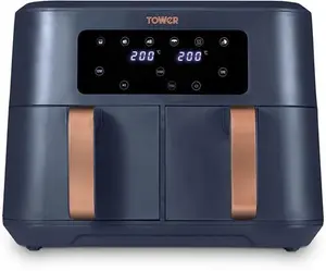 Tower T17137MNB Vortx 8.5L Dual Basket Air Fryer With Dual Cook Function, 2400W, Midnight Blue & Rose Gold