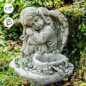 Detailed Guardian Angel Girl Memorial Stone