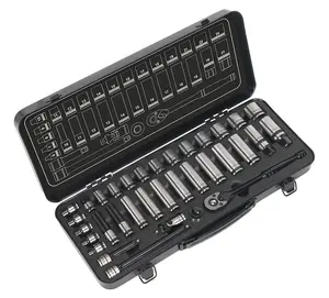 Sealey 34 Pcs 3/8" Square Drive 6 Point WallDrive Black Series Socket Set AK7971