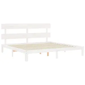 Berkfield Bed Frame with Headboard White Super King Size Solid Wood