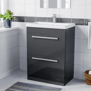 Nes Home Nanuya 600mm Floorstanding 2 Drawer Vanity Basin Unit Anthracite