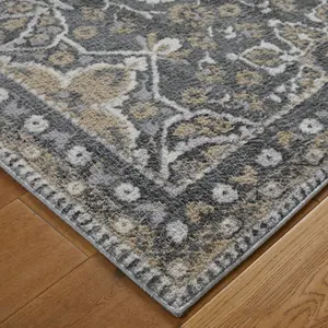 Bordered Easy to Clean Floral Multi Traditional Rug by Dining Room-80cm X 150cm