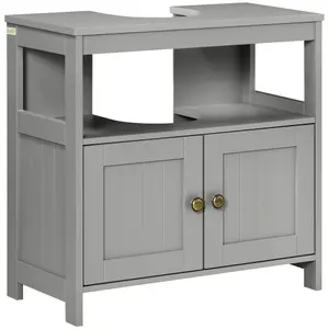 kleankin Bathroom Pedestal Under Sink Cabinet with Storage Shelves, Door, Grey