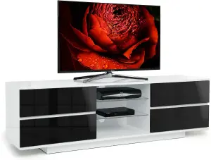 Centurion Supports Avitus Gloss White with 4-Black Drawers and 2-Shelves up to 65" Flat Screen TV Stand