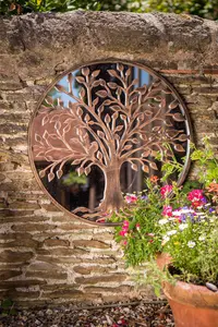 Tree of Life Mirror - Brushed Copper Garden Wall Art