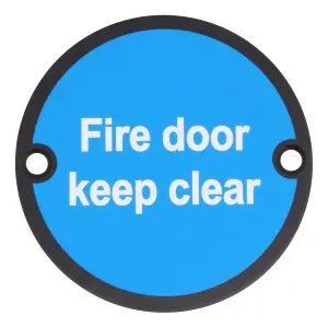 AFIT Fire Door Keep Clear Circular Disc Fire Door Sign - 76mm x 1.5mm - Matt Black