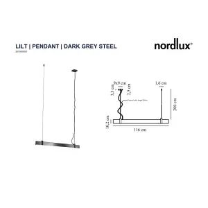 Nordlux Lilt Integrated LED Pendant Ceiling Light Dark grey steel 2700K