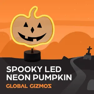 Global Gizmos LED Halloween Pumpkin Light / Bright Orange Neon Lamp / Battery Operated / Spooky Halloween Decoration