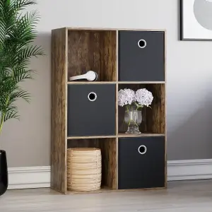 Vida Designs Durham Dark Wood 2x3 Cube Storage Unit & Set of 3 Black Foldable Cube Storage Baskets