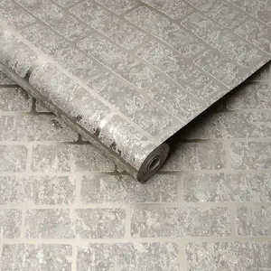 Superfresco Taupe/Gold Milan Metallic Brick Wallpaper