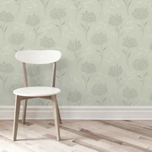 Colours Agapanthas Green Glitter effect Floral Smooth Wallpaper Sample