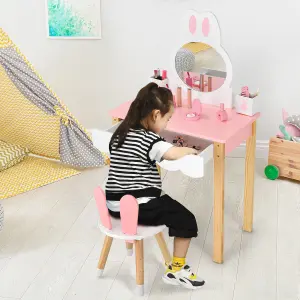 Costway 2-in-1 Kids Vanity Set Study Table & Chair Set w/ Mirror & Drawers