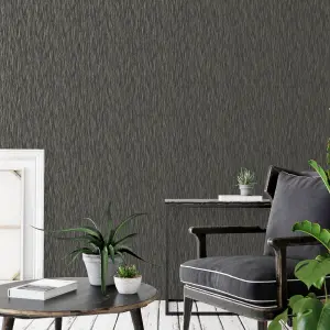 GoodHome Plains Black Metallic effect Textured Wallpaper