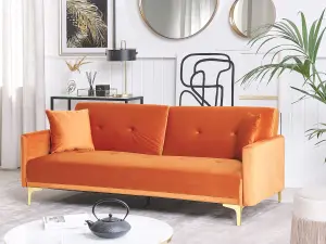 Beliani Retro Sofa Bed LUCAN Orange Velvet