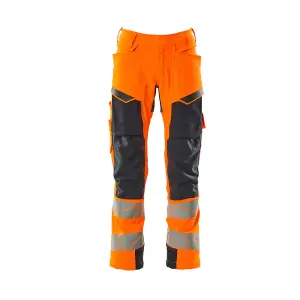 Mascot Accelerate Safe Trousers with Kneepad Pockets - Hi-Vis Orange/Dark Navy   (34.5) (Leg Length - Regular)