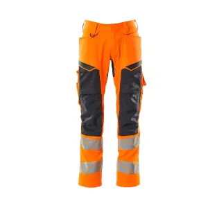 Mascot Accelerate Safe Trousers with Kneepad Pockets - Hi-Vis Orange/Dark Navy   (30.5) (Leg Length - Regular)