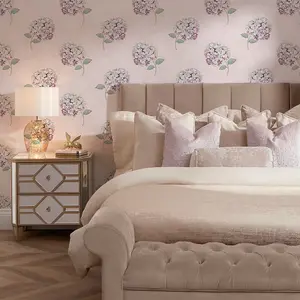 Hydrangea Harmony Wallpaper in Soft Pink