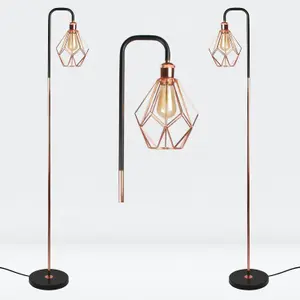 First Choice Lighting Set of 2 Matt Black & Copper Geometric Floor Lamps